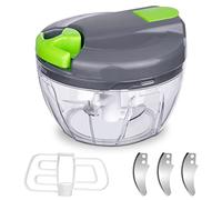 AUAUY Mini Hachoir Manuel, Presse Ail 520ML de 3-Lames, Onion Slicer avec 3 Replacement Blades et 1 Agitators, Hachoir Oignon & Mixeur Manuel pour Légumes, Fruits, d'ail, Viande, Aliments pour Bébé