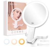 AUAUY Miroir Grossissant Lumineux, 30X/1X Double Face, Rotation à 360° | Miroir Maquillage Rechargeable avec 3 Couleurs éclairage, Luminosité réglable, Pliable Portable pour Voyage, Table