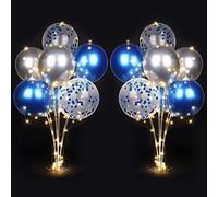 AUAUY Support de Ballon, 2 Set Table Décoration Porte Ballons, Bleu | Kit de Support de Ballon 28", Porte-ballon Transparent Réutilisable avec 16 Ballons, pour la Fête D'anniversaire, Mariage