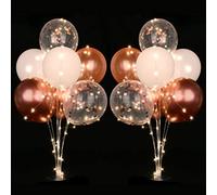 AUAUY Support de Ballon, 2 Set Table Décoration Porte Ballons, Kit de Support de Ballon 28", Porte-ballon Transparent Réutilisable avec 16 Ballons, pour la Fête D'anniversaire, Mariage (Rose)