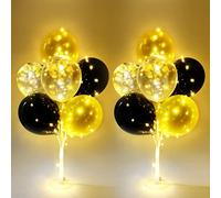 AUAUY Support de Ballon, 2 Set Table Décoration Porte Ballons, Or | Kit de Support de Ballon 28", Porte-ballon Transparent Réutilisable avec 16 Ballons, pour la Fête D'anniversaire, Mariage