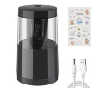 AUAUY Taille-Crayon Électrique, Taille-Crayon Électrique avec Chargeur USB et Autocollant, Taille-Crayon avec Récipient, Taille-Crayon Mécanique Arrêt Automatique, Affûtage Rapide pour L'école/Bureau