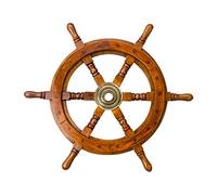 aubaho Barre à Roue de Navire - Bois/Laiton - 47 cm