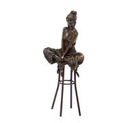 aubaho Statuette de Femme sur Tabouret de Bar - Bronze