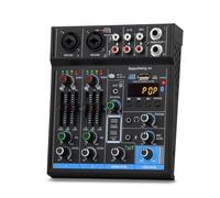 AUBEST Table de Mixage DJ, M4 Mini mixeur 4 canaux Carte Son DJ 16 Effets numériques Console de réduction du Bruit Enregistrement USB for Le Chant