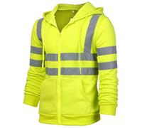 AUBIG Homme Veste de Travail avec Bandes Réfléchissante Sweat-shirt à Capuche Coupe Vent Veste de Sécurité pour Ouvrier Balayeur et Volontaire Vert XL