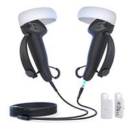 AUBIKA Accessoire pour Meta Oculus Quest 2 Contrôleur, Batterie Poignées pour Contrôleur avec Câble de Chargement et Batterie Rechargeable (1000mAh*2), Ajustable pour Différentes Tailles de Mains-Noir