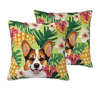 AUBKFELD Corgi Lot de 2 housses de coussin carrées en lin doux avec imprimé ananas hawaïen tropical d'été 55 x 55 cm pour salon, canapé, lit, banc