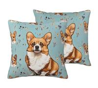 AUBKFELD Corgi Lot de 2 housses de coussin carrées imprimées en lin doux pour salon, canapé, lit, banc - 40 x 40 cm