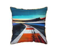 AUBKFELD Housse de coussin carrée en velours imprimé piste de course avec bordure dorée pour salon, canapé, lit, banc - 40 x 40 cm