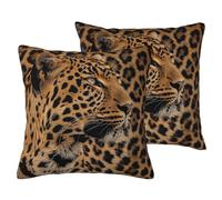 AUBKFELD Lot de 2 housses de coussin carrées en lin doux avec imprimé léopard sauvage pour salon, canapé, lit, banc - 45 x 45 cm