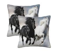 AUBKFELD Lot de 2 housses de coussin imprimées de chevaux noirs et blancs (30 x 30 cm) - Fermeture éclair dissimulée