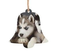AUBKFELD Lot de 4 décorations de Noël en forme de clochette en bois imprimé husky chiots chiens décorations de Noël décorations de vacances à suspendre