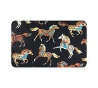 AUBKFELD Paillasson imprimé cheval marron 80 x 49 cm - Tapis de sol antidérapant en flanelle pour entrée de maison et espaces adaptés aux animaux domestiques