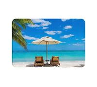 AUBKFELD Paillasson imprimé plage tropicale blanche 60 x 40 cm - Flanelle antidérapante tapis de sol pour entrée de maison et espaces adaptés aux animaux domestiques