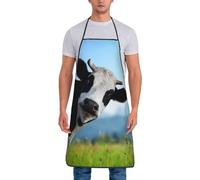 AUBKFELD Tablier de cuisine imperméable et réglable avec imprimé vache mignonne pour homme et femme, blanc, taille unique