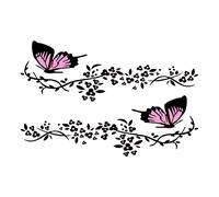 Aublinto 2 PièCes Stickers de Voiture Papillon Fleur,Autocollant Mignon Fleur Papillon,Capot Couverture Autocollants Pour Voitures Suv Camions Vans Murs Ordinateur Portable, Noir Rose, one size