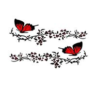 Aublinto 2 PièCes Stickers de Voiture Papillon Fleur,Autocollant Mignon Fleur Papillon,Capot Couverture Autocollants Pour Voitures Suv Camions Vans Murs Ordinateur Portable, Noir Rouge, one size