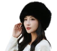 Aublinto Bonnet d'hiver pour femme - En peluche - Bord moelleux - Seau en peluche - Pour femme - Épais - Chaud et moelleux - En fourrure - Mode simple - Style russe - Blanc, Noir , Taille unique