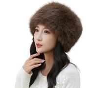 Aublinto Bonnet d'hiver pour femme - En peluche - Bord moelleux - Seau en peluche - Pour femme - Épais - Chaud et moelleux - En fourrure - Mode simple - Style russe - Blanc, Couleur : marron, Taille