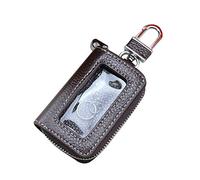 Aublinto Étuià Clé De Voiture,Étui à Clé En Cuir Portefeuille Porte-CléS De Voiture En Cuir VéRitable Pochette,Porte-CléS à GlissièRe Avec FenêTre Transparente éTui à Clé De Voiture,Café
