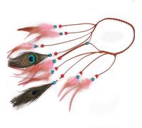 Aublinto Extensions de cheveux en plumes bohème, style hippie - Plumes multicolores - Pinces à cheveux rétro - Pour femme, carnaval, Halloween, pompon - Bijou de tête indien