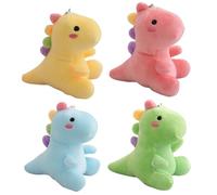 Aublinto Lot de 4 porte-clés mignons en peluche avec dinosaure de dessin animé pour sac à dos, cartable, clés, sac à main, 12 cm chacun, quatre couleurs