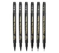 Aublinto Lot de 6 stylos de calligraphie à séchage rapide avec 4 tailles de feutres à pointe pinceau noir pour lettrage débutant Bullet Journal