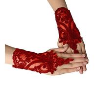 Aublinto Mariage Court Gants,Gants De MariéE En Dentelle Pour Femmes Crochet Doigts Pour MariéE Accessoire Robe Mariage Gants Convient à Banquet Pageant Party Gants Mitaines Or Noir