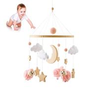 Aublinto Toy Babe Mobile en bois pour bébé avec boules en feutre lune étoiles chambre de bébé en bois crocheté nouveau-né garçon fille avec étoiles au crochet lunes et nuages Décorations suspendues