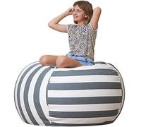 Aubliss Stuffed Animal Storage Bean Bag Chair Cover Only for Plush Toys, Blankets, X-Large 48"-Canvas Stripes Grey