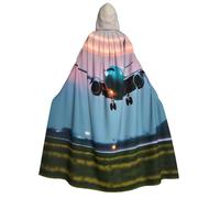 Aubnva Cape à capuche confortable pour homme et femme Motif avion dans les lumières du soir Costume d'Halloween Carnaval Noël