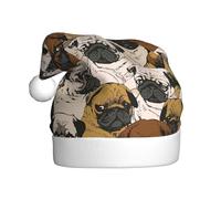 Aubnva Imagen De Pug Print Chapeau de Noël Unisexe Adulte Chapeau de Père Noël Chapeaux pour Fête de Vacances Costume Décoration Thème
