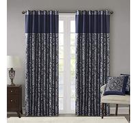 Aubrey Jacquard Rod Pocket Valance Classic Elegant Silk Paisley Valances pour Windows 50 x 18 cm Bleu, Bleu Marine, 50x95