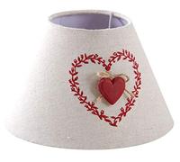AUBRY GASPARD - Abat-Jour Cœur Rouge - Coton et Lin - Armature Métal - Détail en Bois - Rouge Écru - Ø 22.5 cm x Hauteur 14.5 cm - Idéal pour Décoration Intérieure - Léger et Élégant