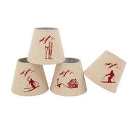 AUBRY GASPARD - Abat-Jour en Lin et Coton - Motifs Ski Brodés en Rouge - Ø 16 cm x Hauteur 13 cm - 4 Motifs Assortis Aléatoires - Idéal pour Lampe de Chevet - Équipement Électrique Non Fourn
