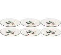 AUBRY GASPARD - Assiettes en Porcelaine Blanche Décor Cerf et Sapin - Lot de 6 - Ø 19 cm x Hauteur 2 cm - Compatibles Lave-Vaisselle et Micro-Ondes - Style Fait Main pour Cuisine et Arts de la Table