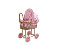 AUBRY GASPARD - Berceau de Poupée en Osier Buff - Chariot en Bois avec Roues en Plastique - Longueur 37 cm x Largeur 25 cm x Hauteur 48 cm - Livré Monté - Design Tendance et Moderne - Motif Vichy Rose