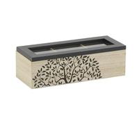 AUBRY GASPARD - Boîte À Thé 3 Compartiments en Bois Teinté Naturel avec Décor Arbre De Vie - Dimensions 23X9X7 cm - Idéale pour Organiser Vos Sachets De Thé - Naturel - 23X9X7 cm