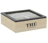 AUBRY GASPARD - Boîte à Thé 9 Compartiments Arbre de Vie - Bois Naturel/Noir - Couvercle Verre - 24 x 24 x 8 cm - Décor Élégant - Organisation Pratique - Poids 0,94 kg
