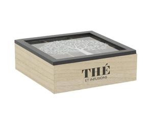 AUBRY GASPARD - Boîte à Thé 9 Compartiments Arbre de Vie - Bois Naturel/Noir - Couvercle Verre - 24 x 24 x 8 cm - Décor Élégant - Organisation Pratique - Poids 0,94 kg