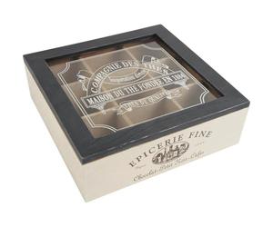 AUBRY GASPARD - Boîte à Thé 9 Compartiments - Bois et Verre - 24x24x8 cm - Noire et Marron - Livré Monté - Poids 0.88 kg - Idéale pour Organiser et Conserver Vos Infusions