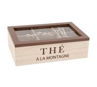 AUBRY GASPARD - Boîte À Thé en Médium avec Couvercle en Verre - 6 Compartiments en Placage Paulownia Décor Skis - Idéale pour Organiser Thés et Infusions - 23,5X15X7 cm - Couleur Bois - Taille Medium