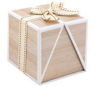 AUBRY GASPARD - Boîte Carrée en Carton Décor Bois avec Ruban Ivoire - Fermeture Velcro - Dimensions 9,5 X 9,5 X 9,5 cm - Idéale pour Bijoux et Cadeaux - Blanc - 9,5 cm