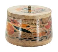 AUBRY GASPARD - Boîte en Manguier et Résine Naturel Ø18 H12 - Décor Fleurs - Artisanat Unique - Élégance Naturelle - Idéale pour Rangement et Décoration - Couleur Naturel - Taille Ø18 H12