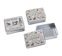 AUBRY GASPARD - Boîte en Métal Galvanisé - Motifs Couture Aléatoires - Rangement Petits Accessoires - Format 10,5 x 8 x 3,5 cm - Poids 0,08 kg (Design Assorti - Vendu à la pièce)