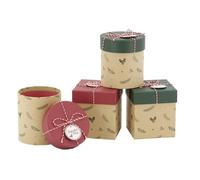 AUBRY GASPARD - Boîtes en Carton et Kraft Naturelles avec Décor Houx - Cordelette et Étiquette Joyeuses Fêtes - Dimensions Ø10,5 H11,5 cm - Assorties - Couleur Naturelle