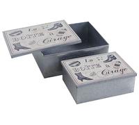 AUBRY GASPARD - Boîtes Vintage Métal Galvanisé - Boîte à Cirage (Lot de 2) - Grande 23x18.5x9 cm - Petite 19x14x7 cm - Couvercles - Inscription Décorative - Rangement et Décoration