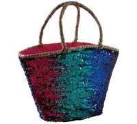 AUBRY GASPARD - Cabas à Paillettes en Jonc Naturel - Fermeture Zippée - Doublure 100% Coton - 57 x 18 x 30 cm - Léger et Spacieux - Poche Intérieure Pratique - Style Étincelant pour Toutes Occasions