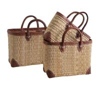 AUBRY GASPARD - Cabas en Jonc Naturel avec Poignées - Bord et Coins en Cuir - Dimensions 35X12X22 À 50X20X32 cm - Accessoire Élégant et Polyvalent - Couleur Naturelle - Taille Variable